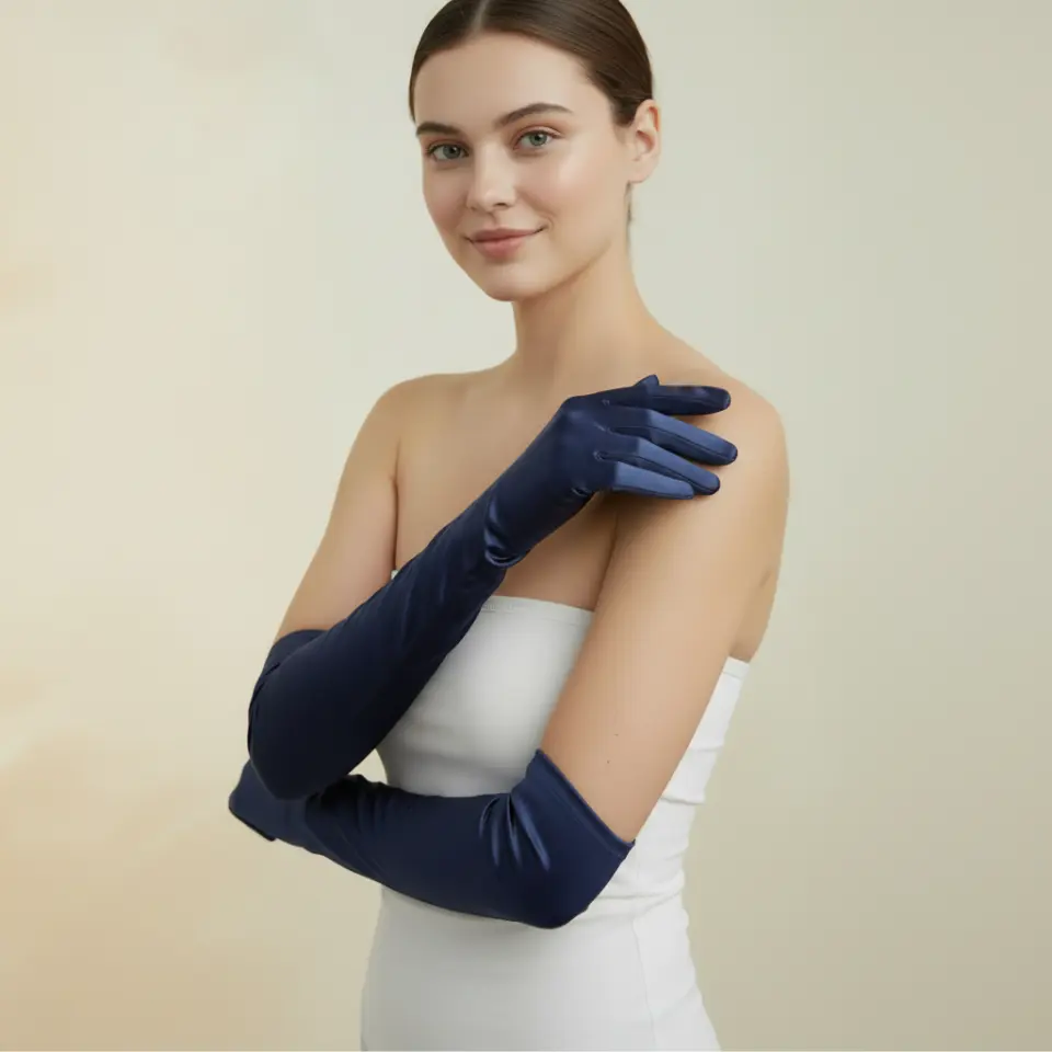 Opera Lacivert İpek Saten Eldiven 38 cm