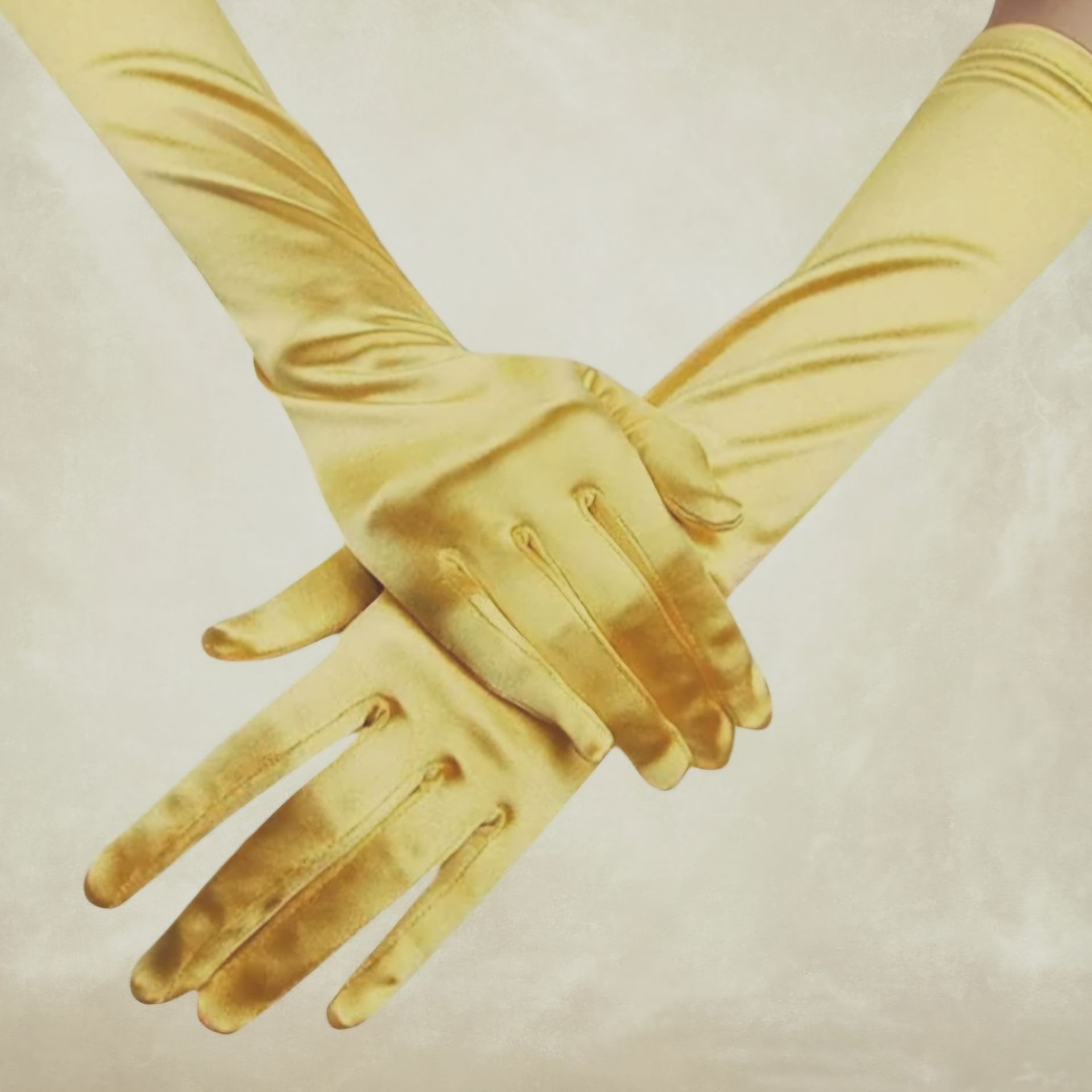 Opera Sarı Renk İpek Saten  Eldiven 38 cm