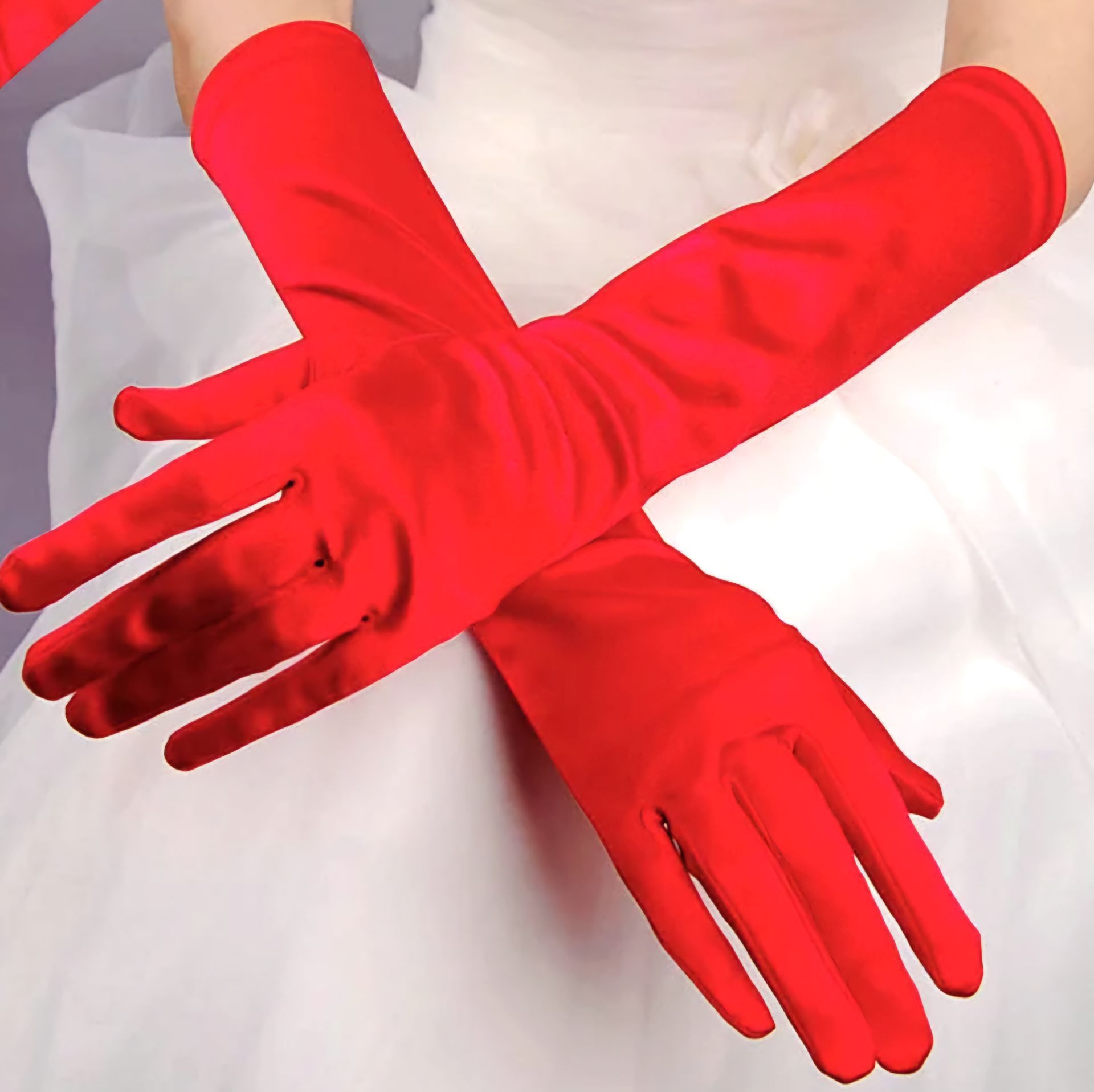 Opera Kırmızı İpek Saten Eldiven 38 cm
