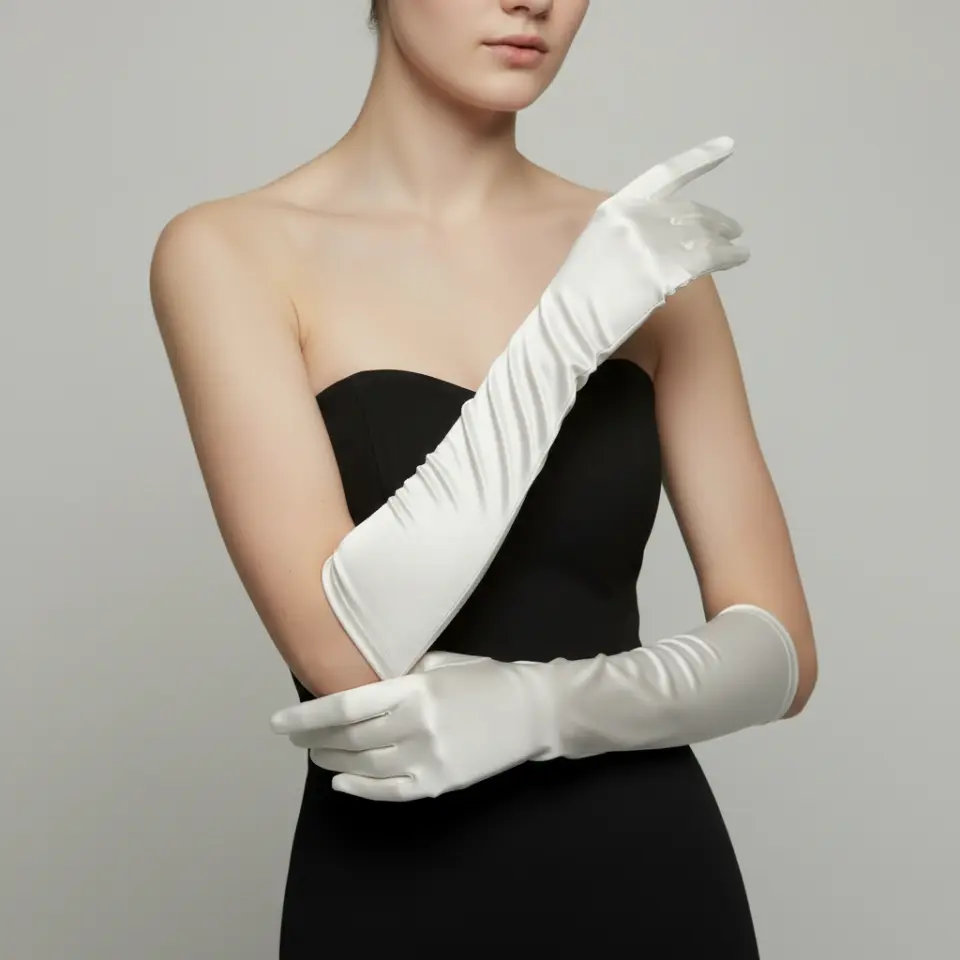 Opera İnci Beyaz İpek Saten Eldiven 38 cm