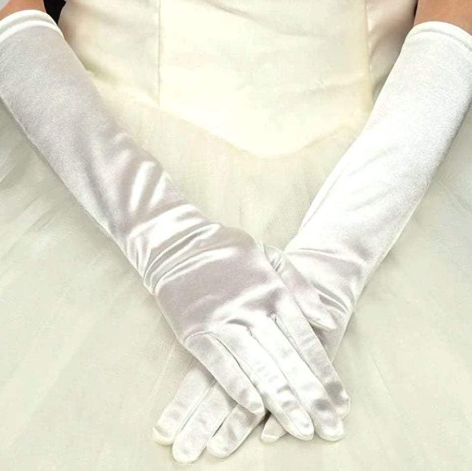 Opera İnci Beyaz İpek Saten Eldiven 38 cm