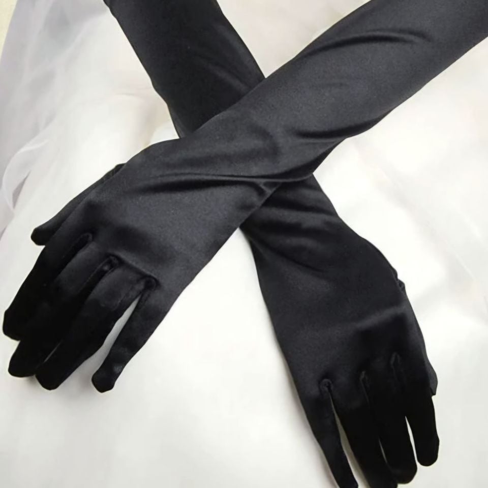 Opera Siyah İpek Saten Eldiven 38 cm