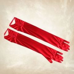 Opera Kırmızı İpek Saten İncili Eldiven 38 cm