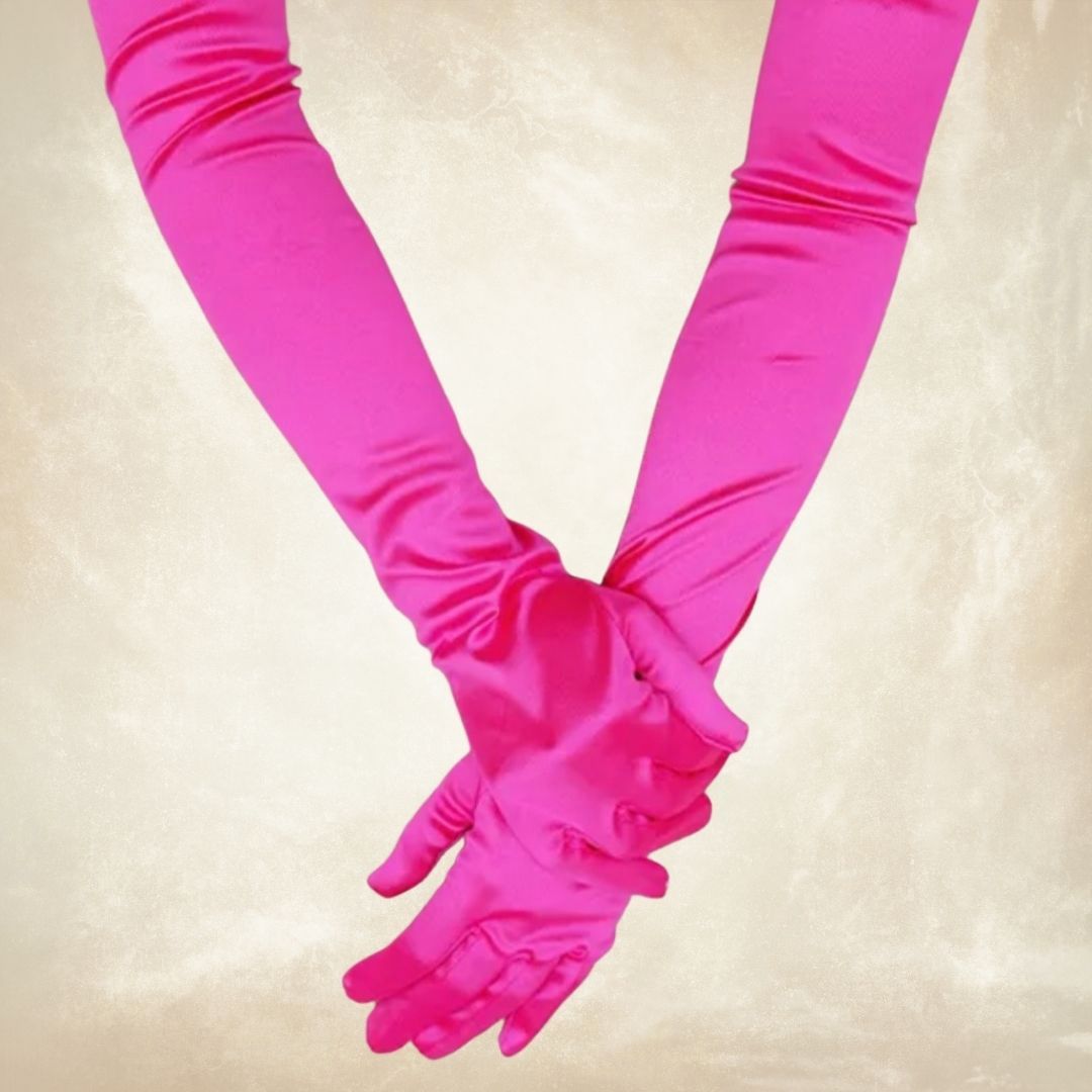 Opera Fuşya İpek Saten Eldiven 43 cm