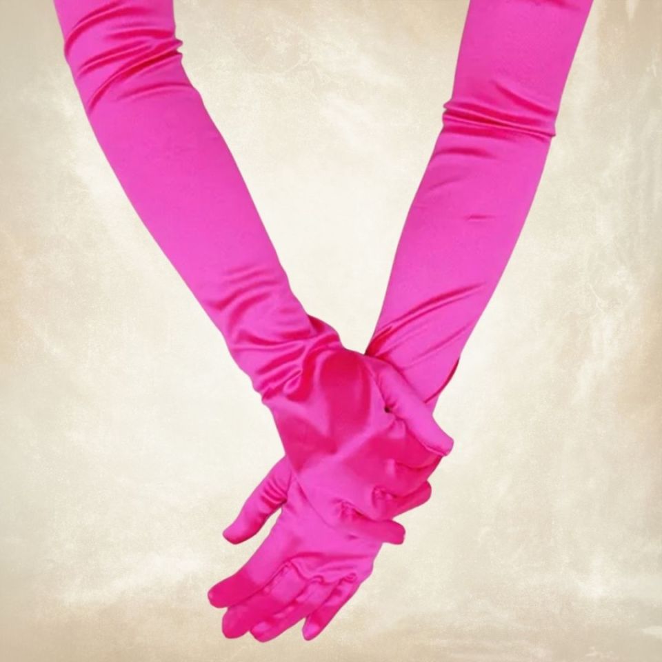 Opera Fuşya Pembe Renk İpek Saten Eldiven  43 cm