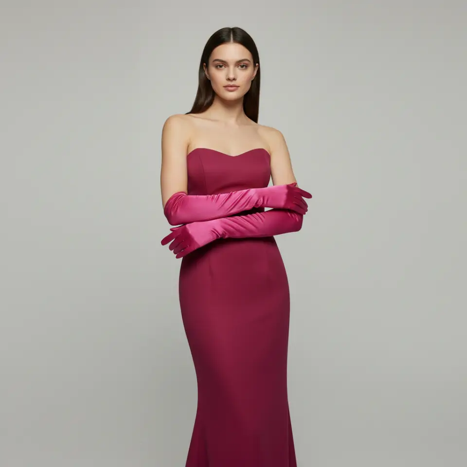 Opera Fuşya İpek Saten Eldiven 43 cm