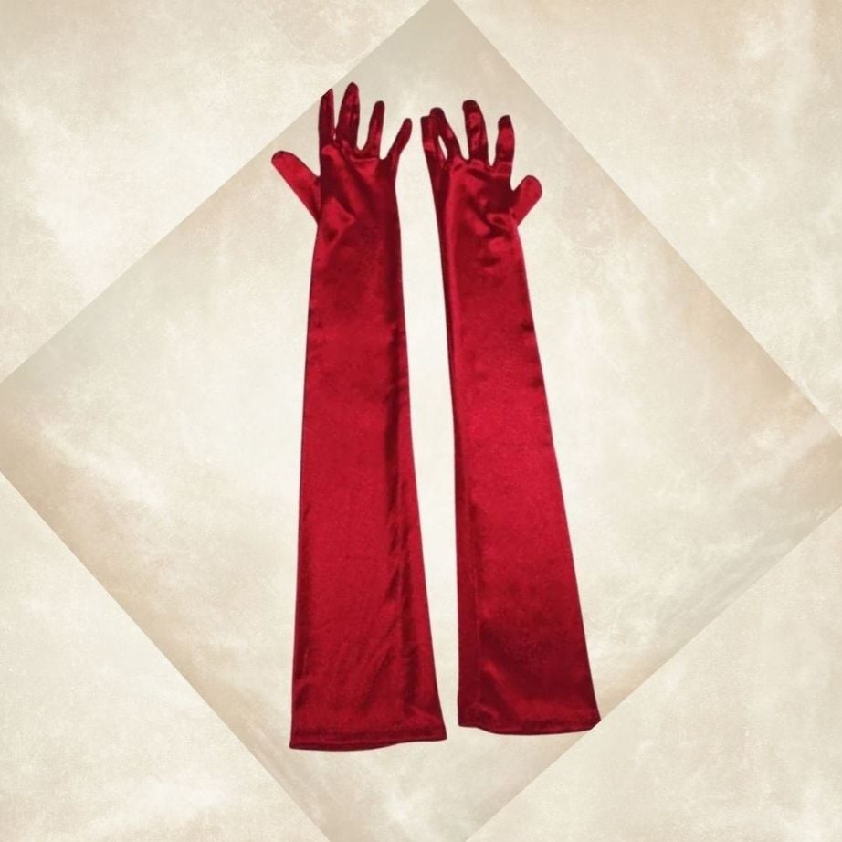 Opera Bordo Renk İpek Saten Eldiven 43 cm
