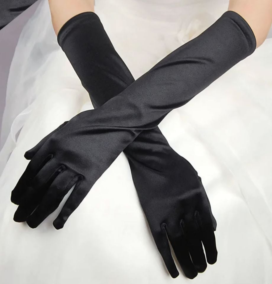 Opera Siyah Renk İpek Saten Eldiven 43 cm