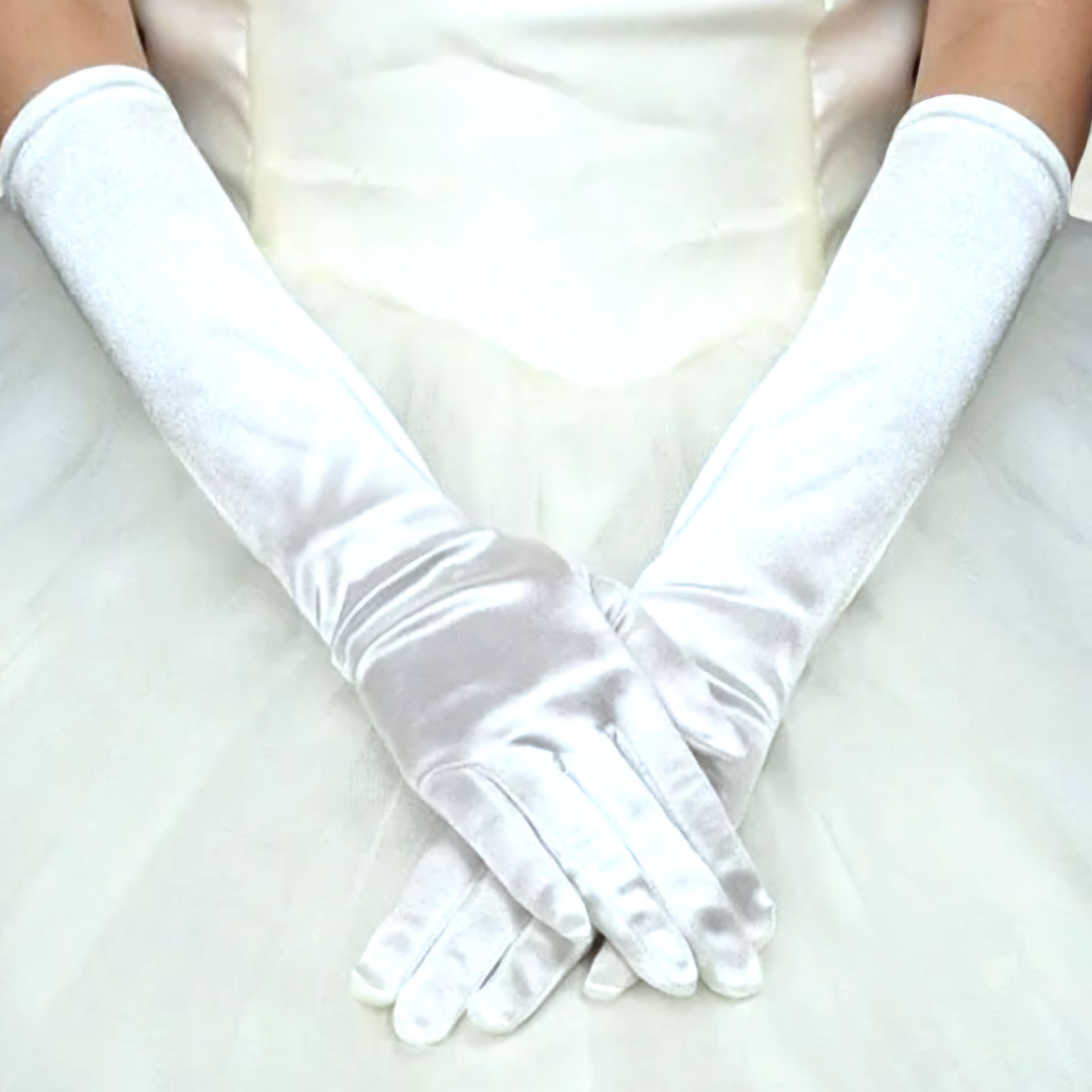 Opera Beyaz Renk İpek Saten Eldiven 43 cm