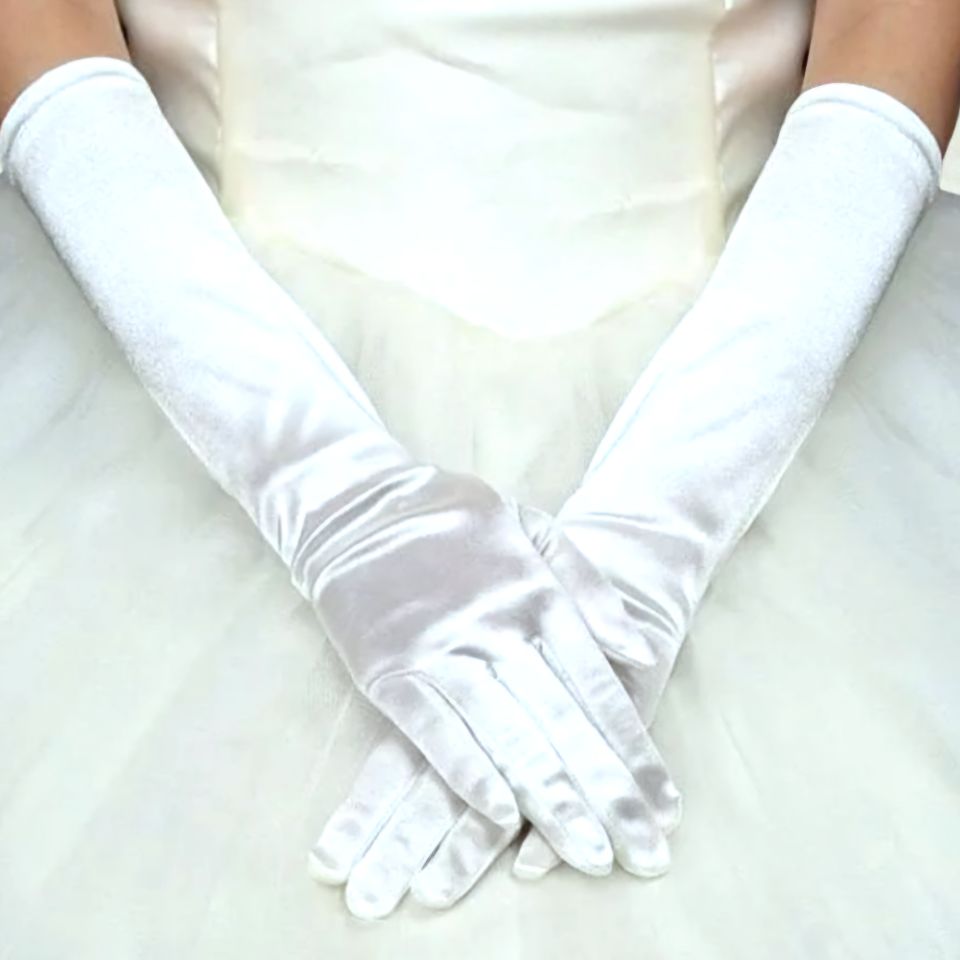 Opera Beyaz Renk İpek Saten Eldiven 43 cm