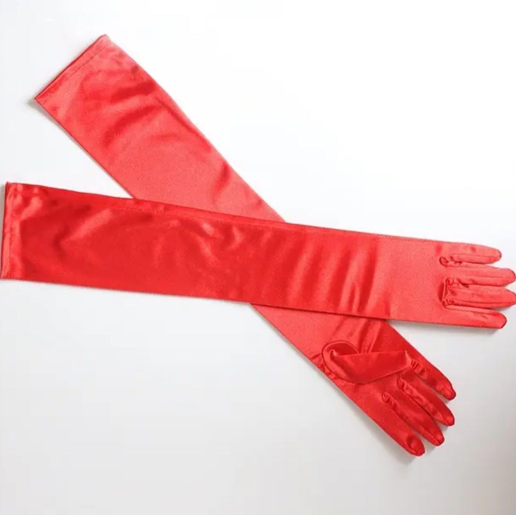 Opera Kırmızı Renk İpek Saten  Eldiven  53 cm