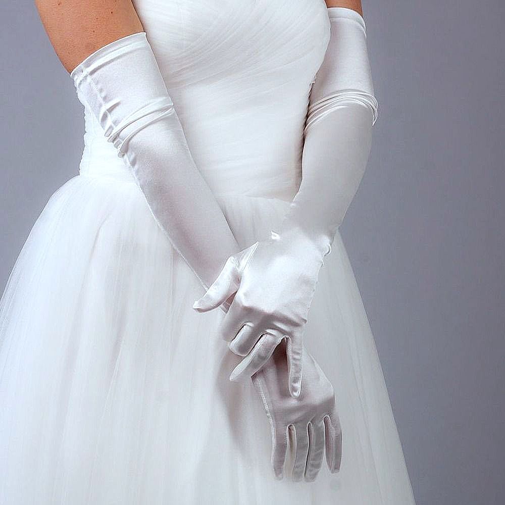 Opera Beyaz İpek Saten Eldiven 53 cm