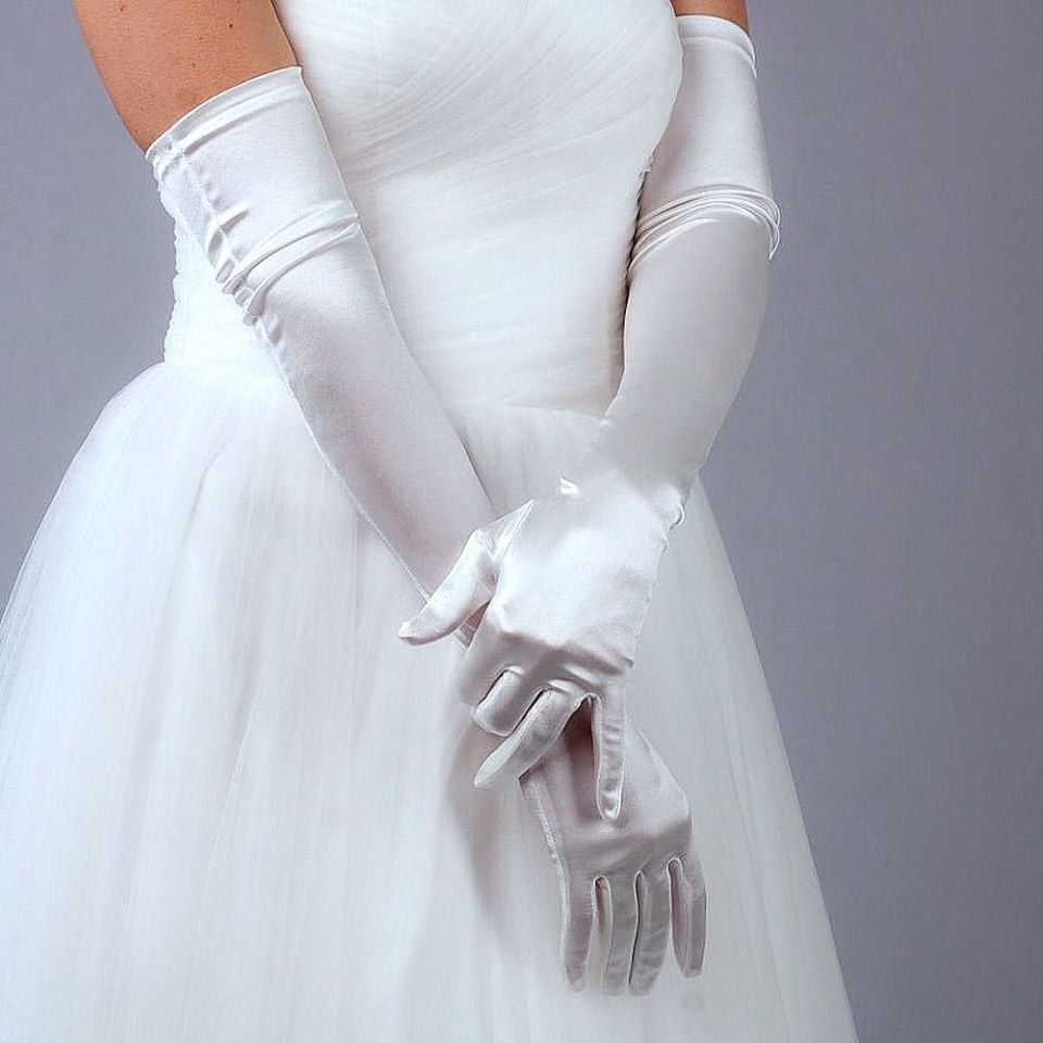 Opera Beyaz İpek Saten Eldiven 53 cm