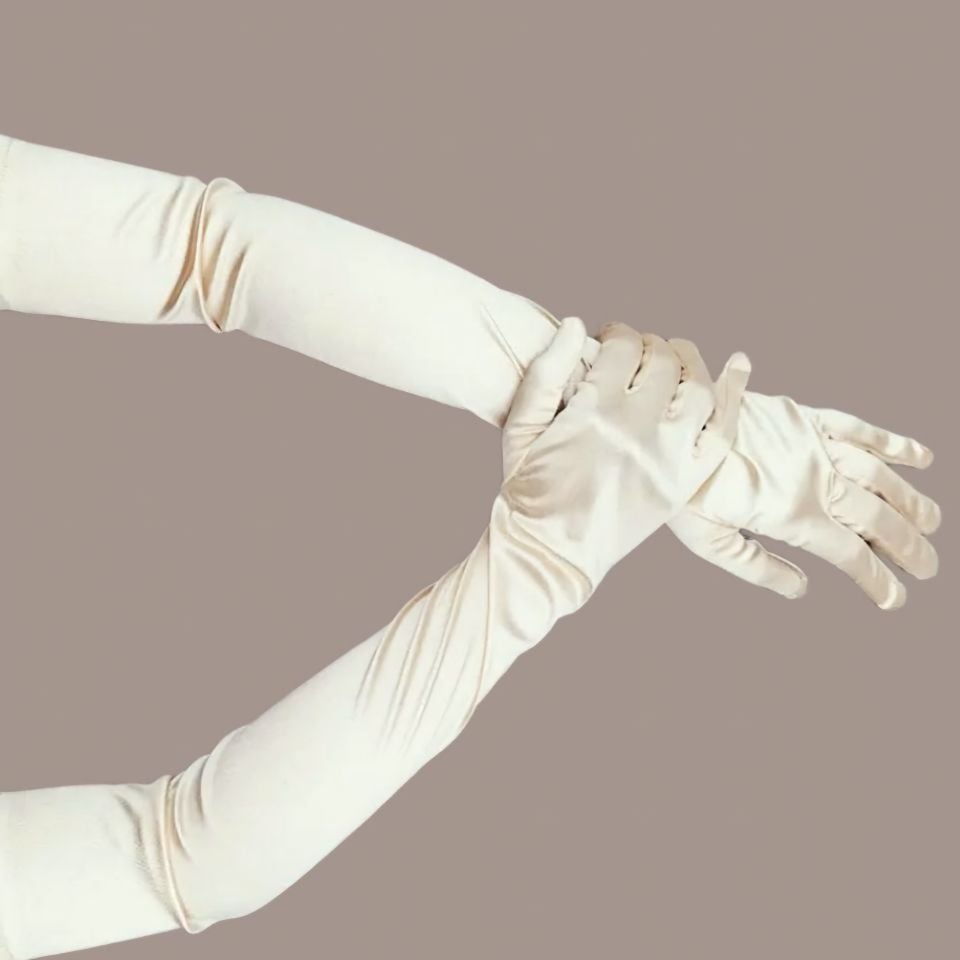 Opera Şampanya Renk İpek Saten  Eldiven 53 cm