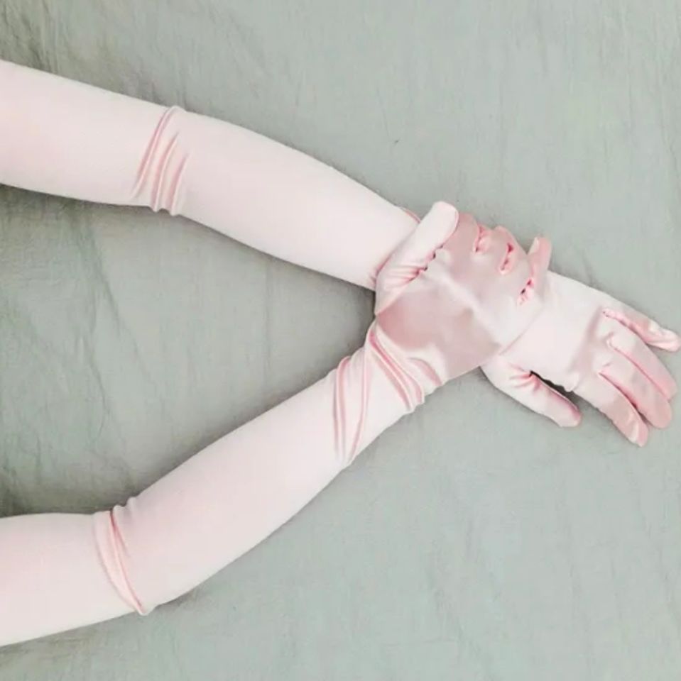 Opera Pembe Renk İpek Saten Eldiven  53 cm