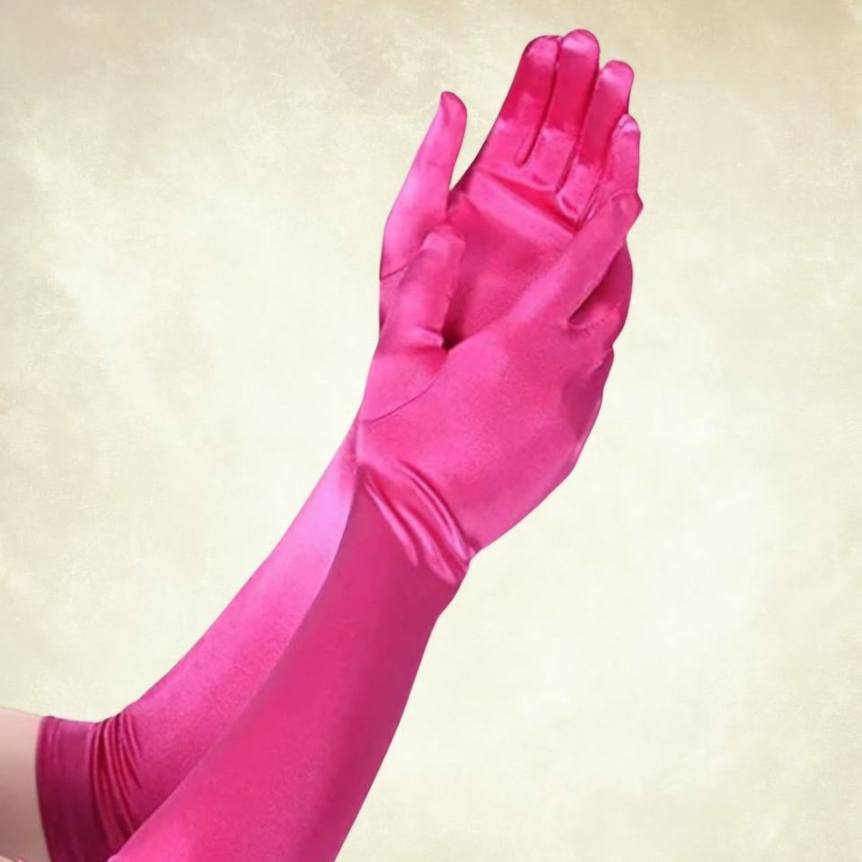 Opera Fuşya Pembe Renk İpek Saten Eldiven 53 cm