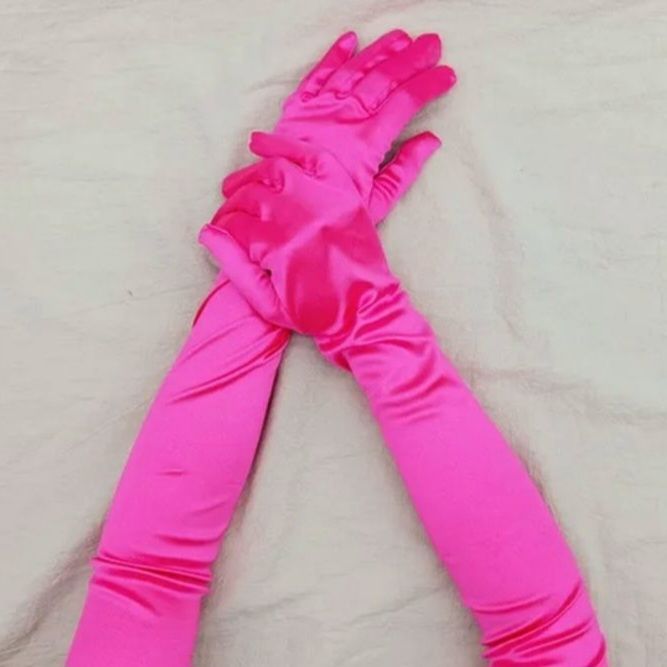 Opera Fuşya Pembe Renk İpek Saten Eldiven 53 cm