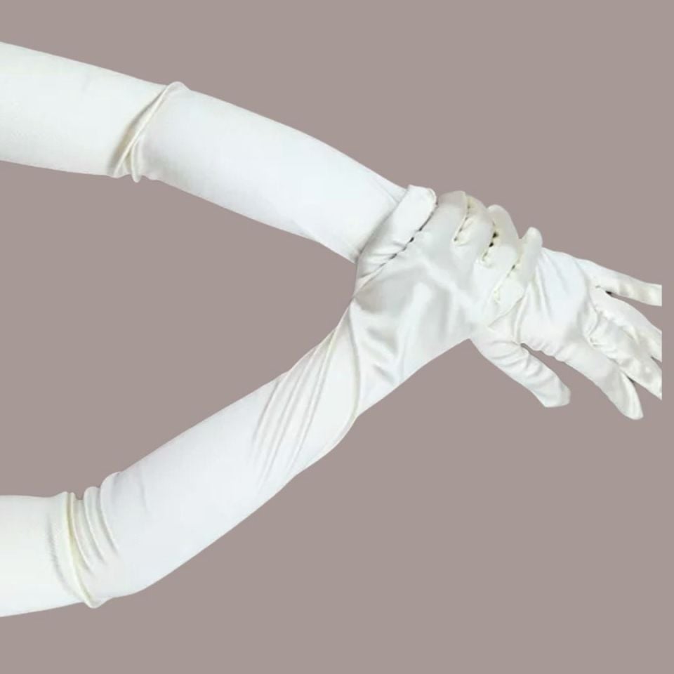 Opera İnci Beyaz İpek Saten Eldiven 53 cm