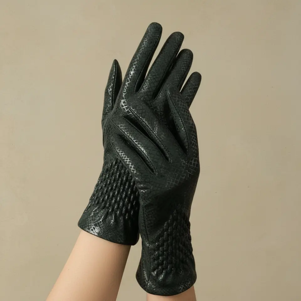 Gotik Yeşil Suni Deri Eldiven – Unisex