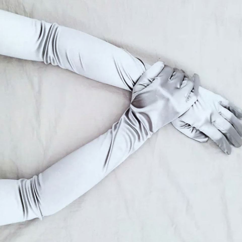 Opera Gümüş Gri Renk İpek Saten Eldiven 53 cm