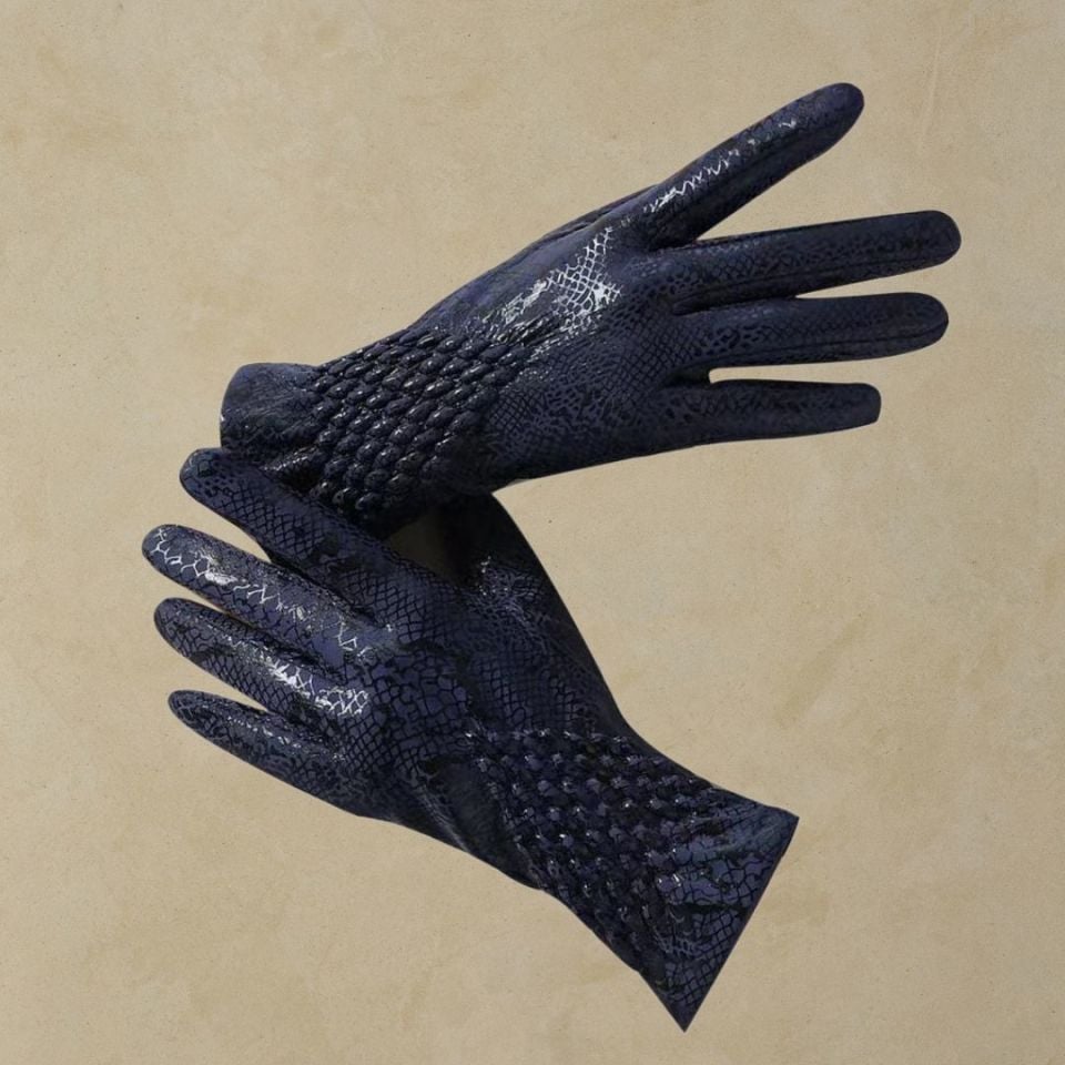 Gotik Lacivert Suni Deri Eldiven – Unisex