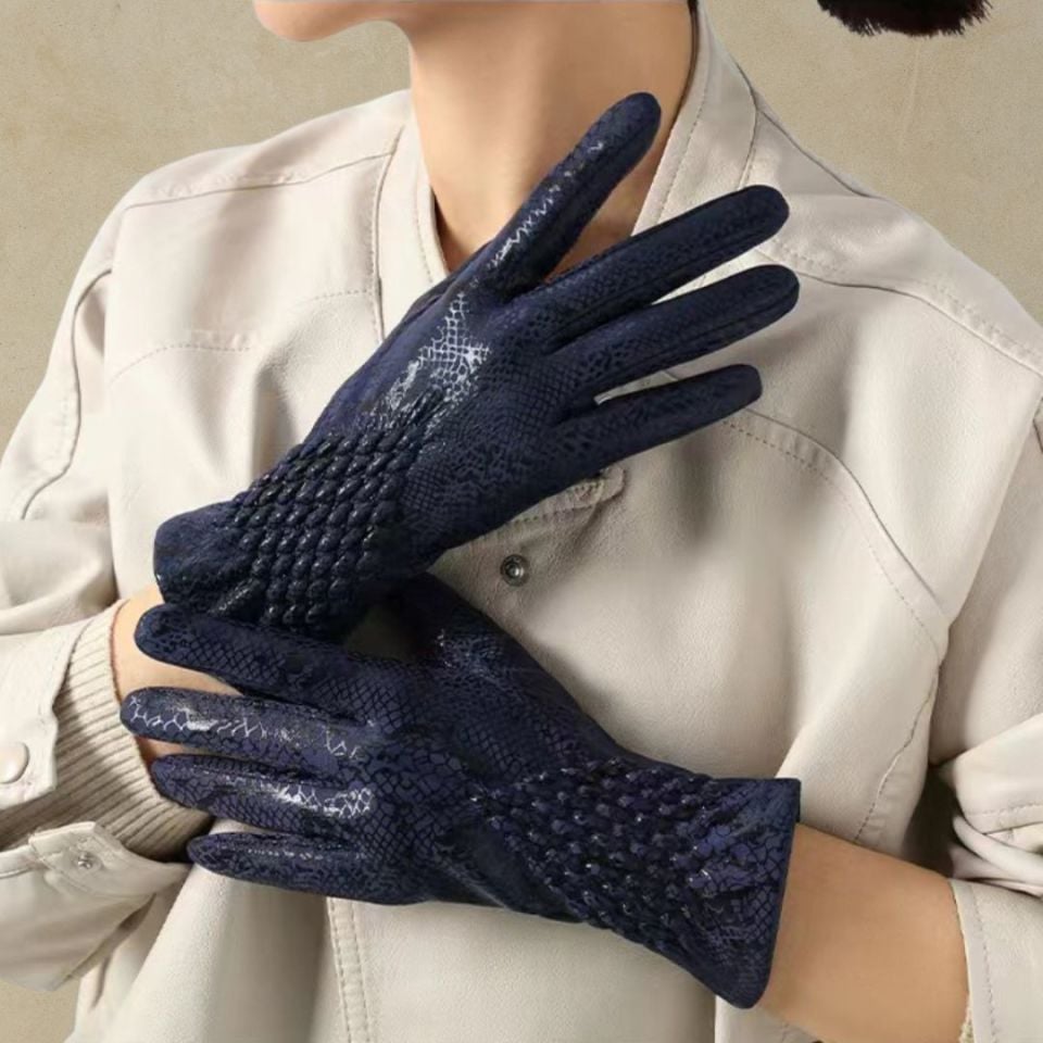 Gotik Lacivert Suni Deri Eldiven – Unisex