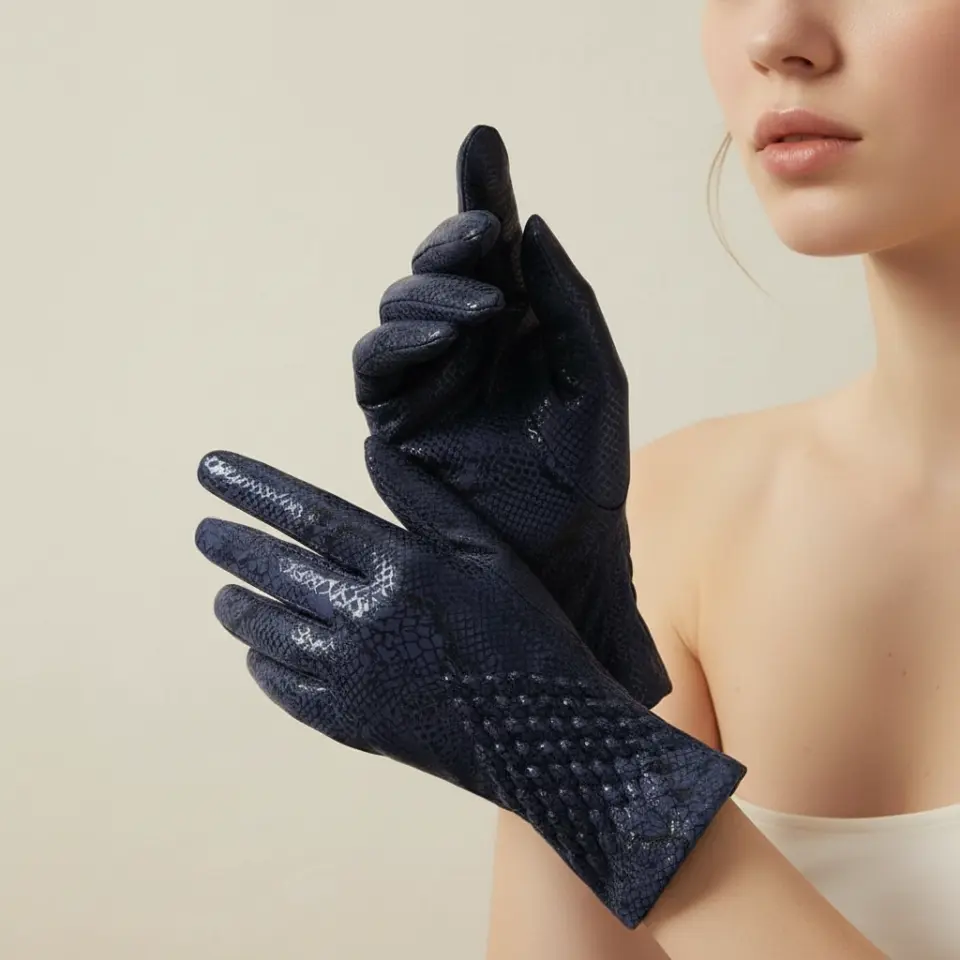 Gotik Lacivert Suni Deri Eldiven – Unisex