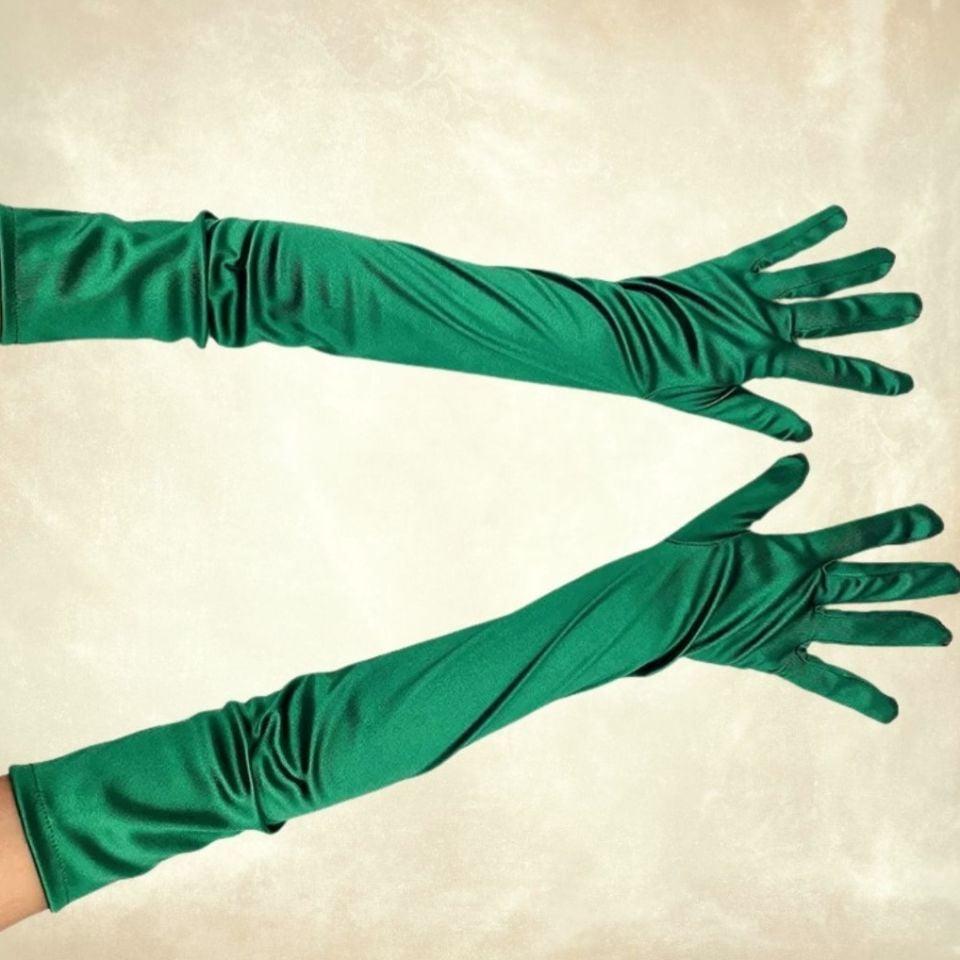 Opera Yeşil Renk İpek Saten Eldiven 53 cm