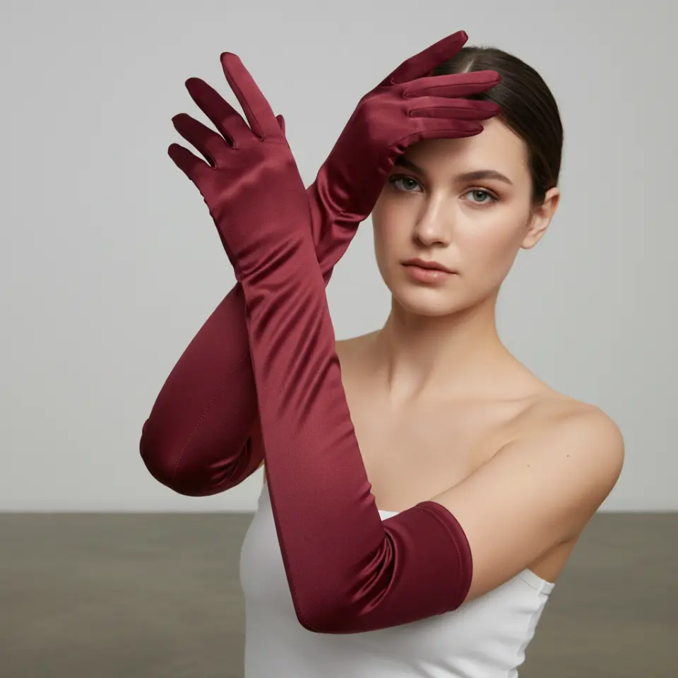 Opera Bordo İpek Saten Eldiven 53 cm
