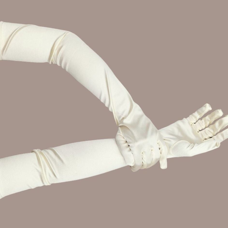 Opera Krem Renk İpek Saten  Eldiven 53 cm