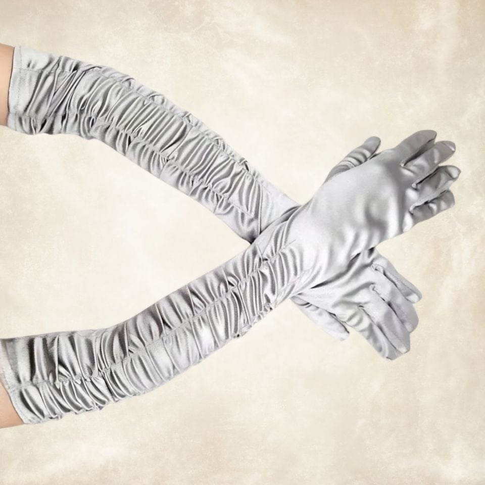 Drape Gümüş İpek Saten Eldiven 45 cm