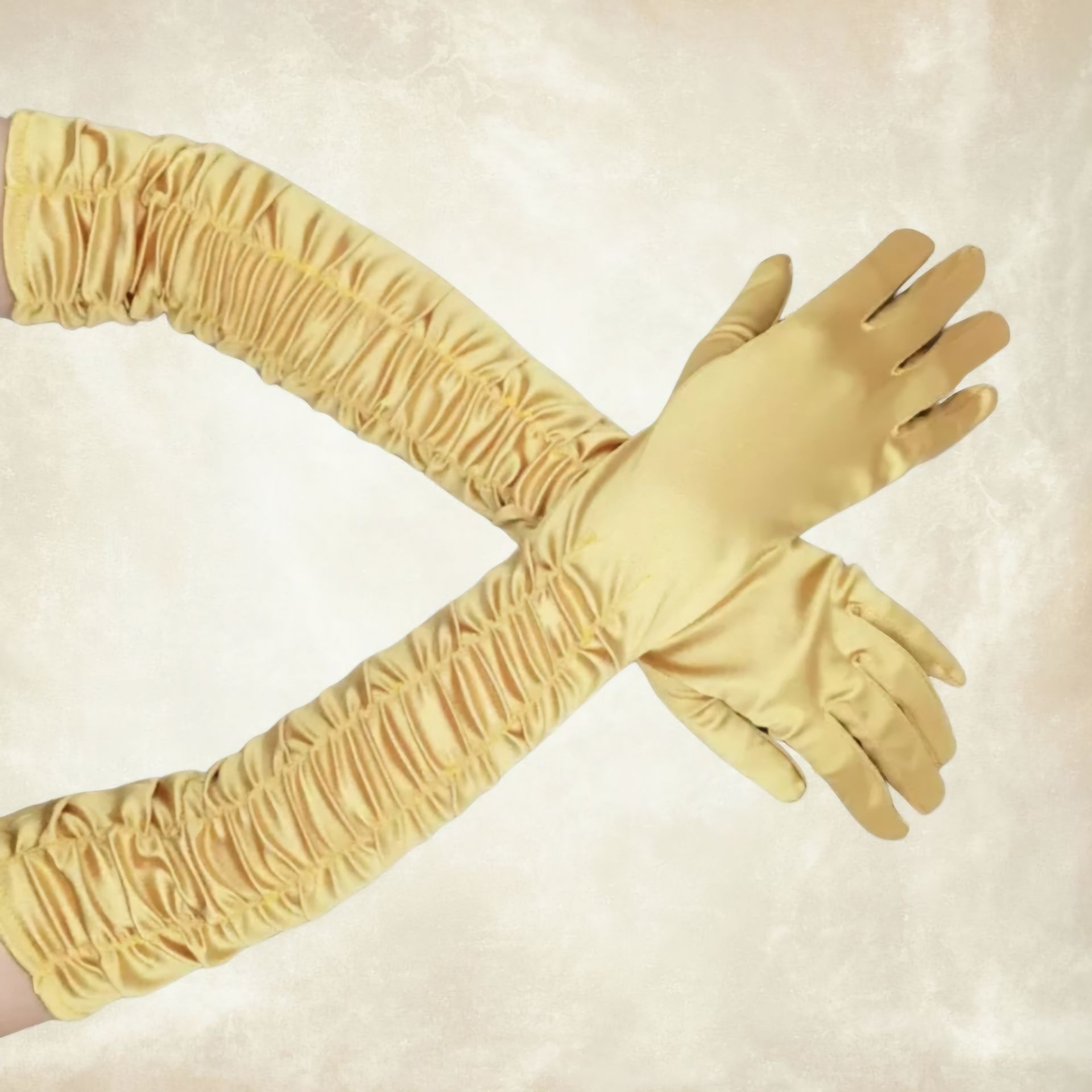 Drape  Gold Sarı Renk İpek Saten Eldiven 45 cm