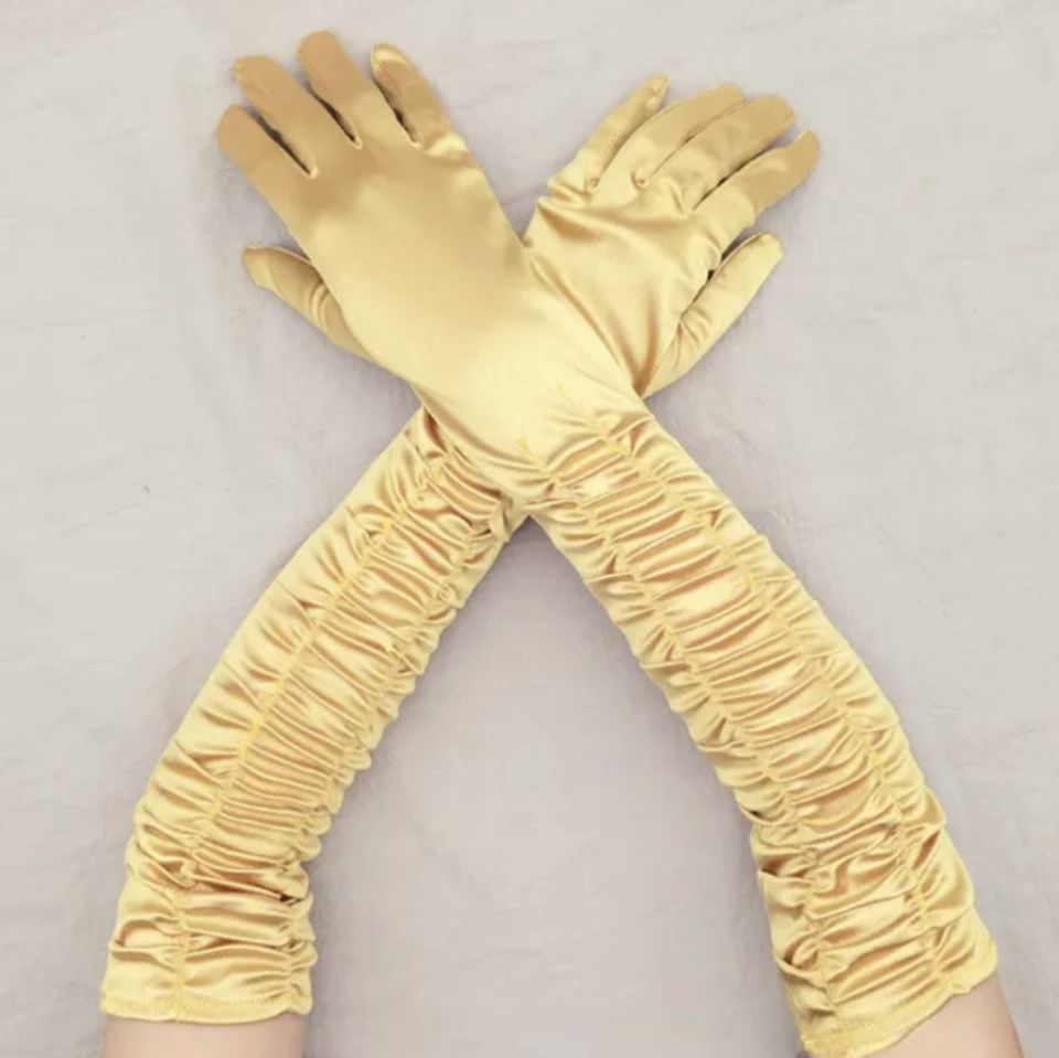 Drape  Gold Sarı Renk İpek Saten Eldiven 45 cm