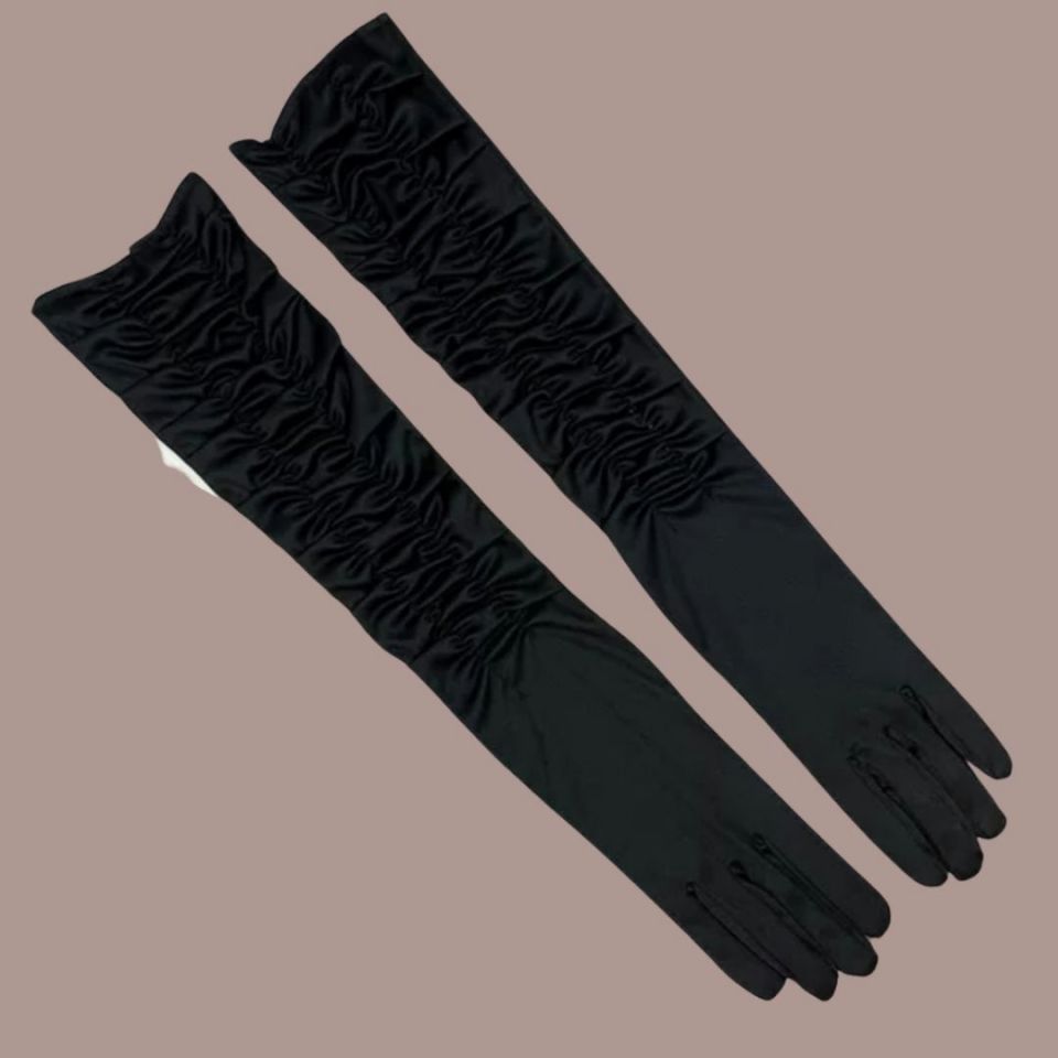 Drape Siyah Renk İpek Saten Eldiven 45 cm