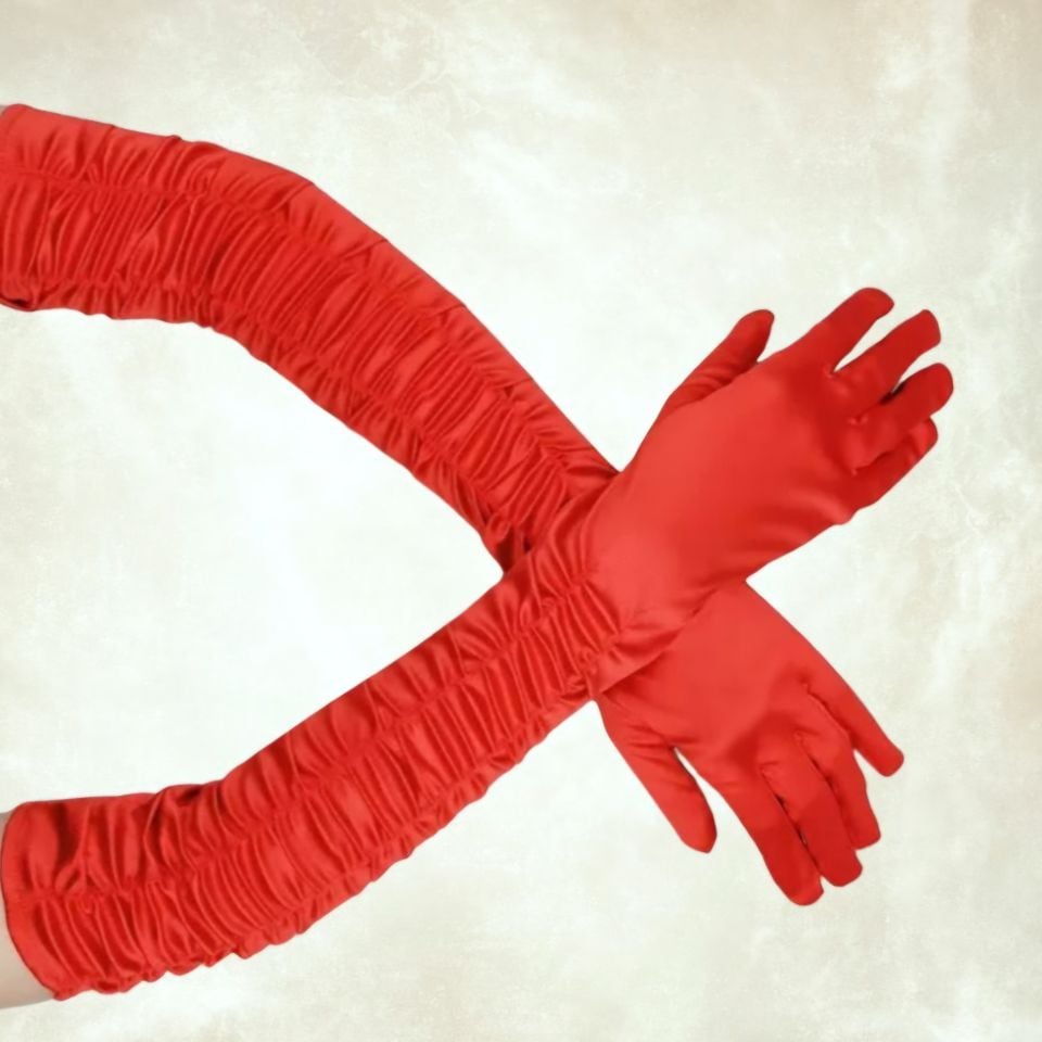 Drape Kırmızı Renk İpek Saten Eldiven 45 cm