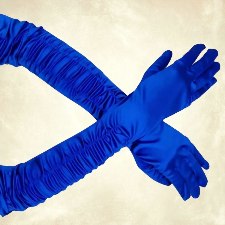 Drape Saks Mavi İpek Saten Eldiven 45 cm