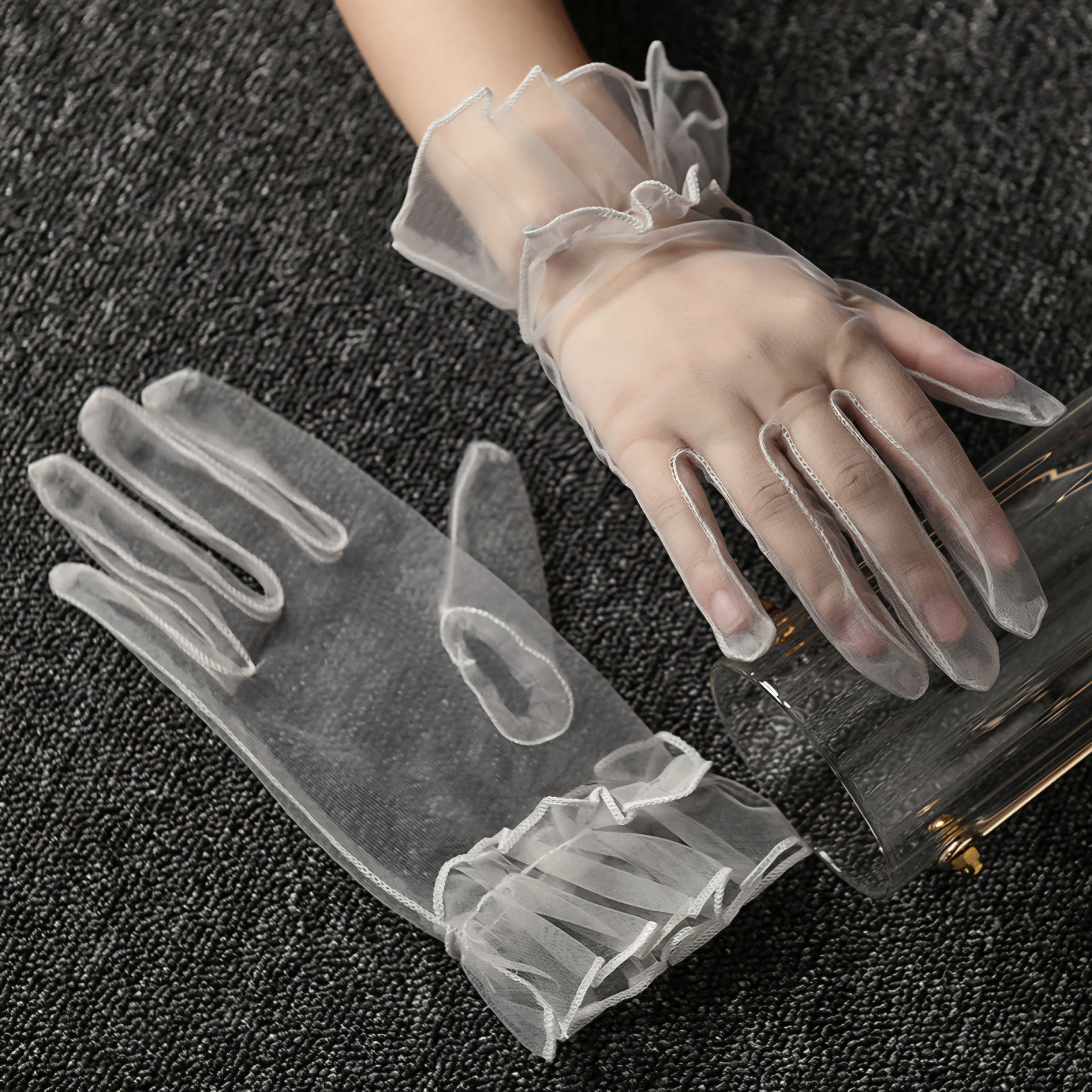 Leydi Gri Organze Eldiven