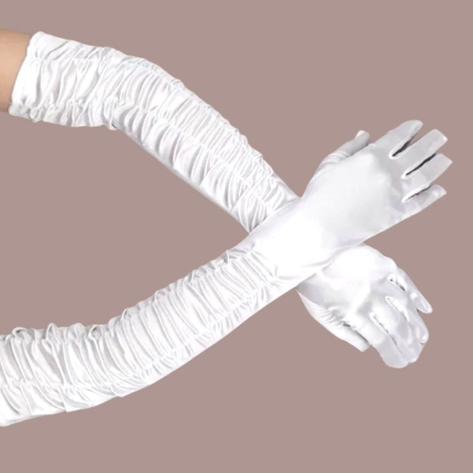 Drape Beyaz Renk İpek Saten Eldiven 45 cm