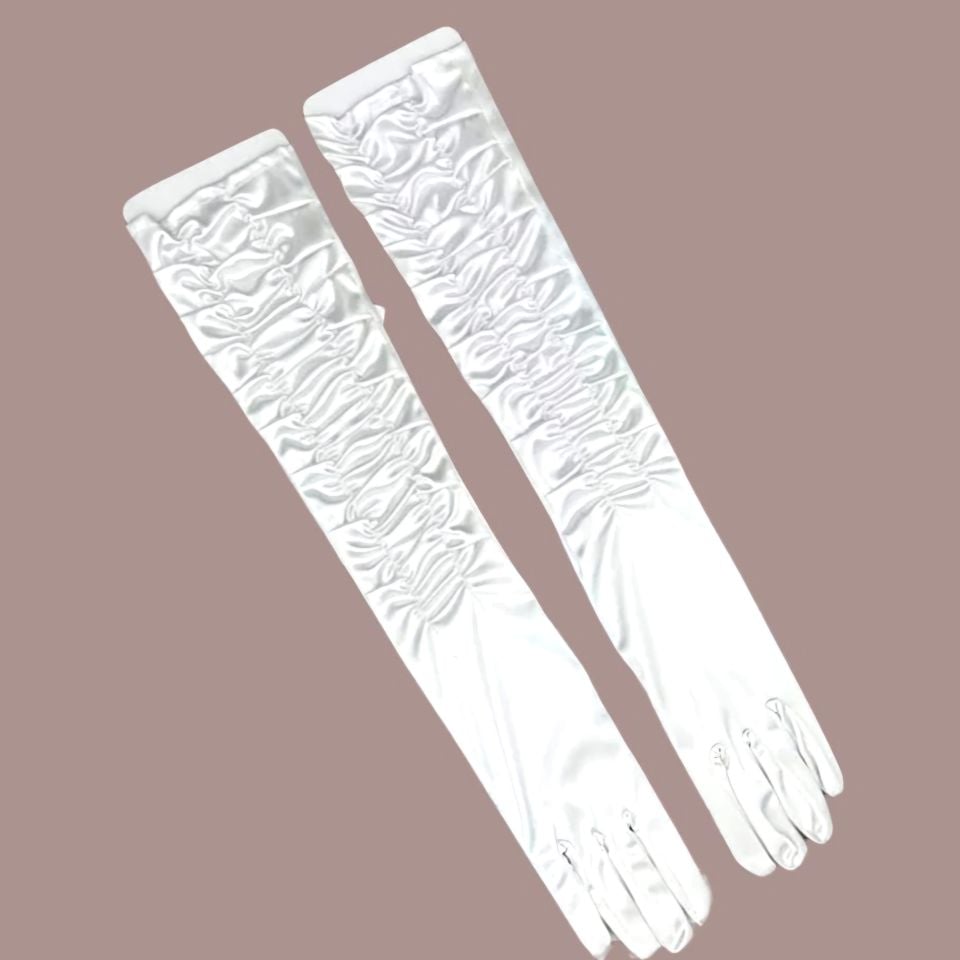 Drape Beyaz Renk İpek Saten Eldiven 45 cm