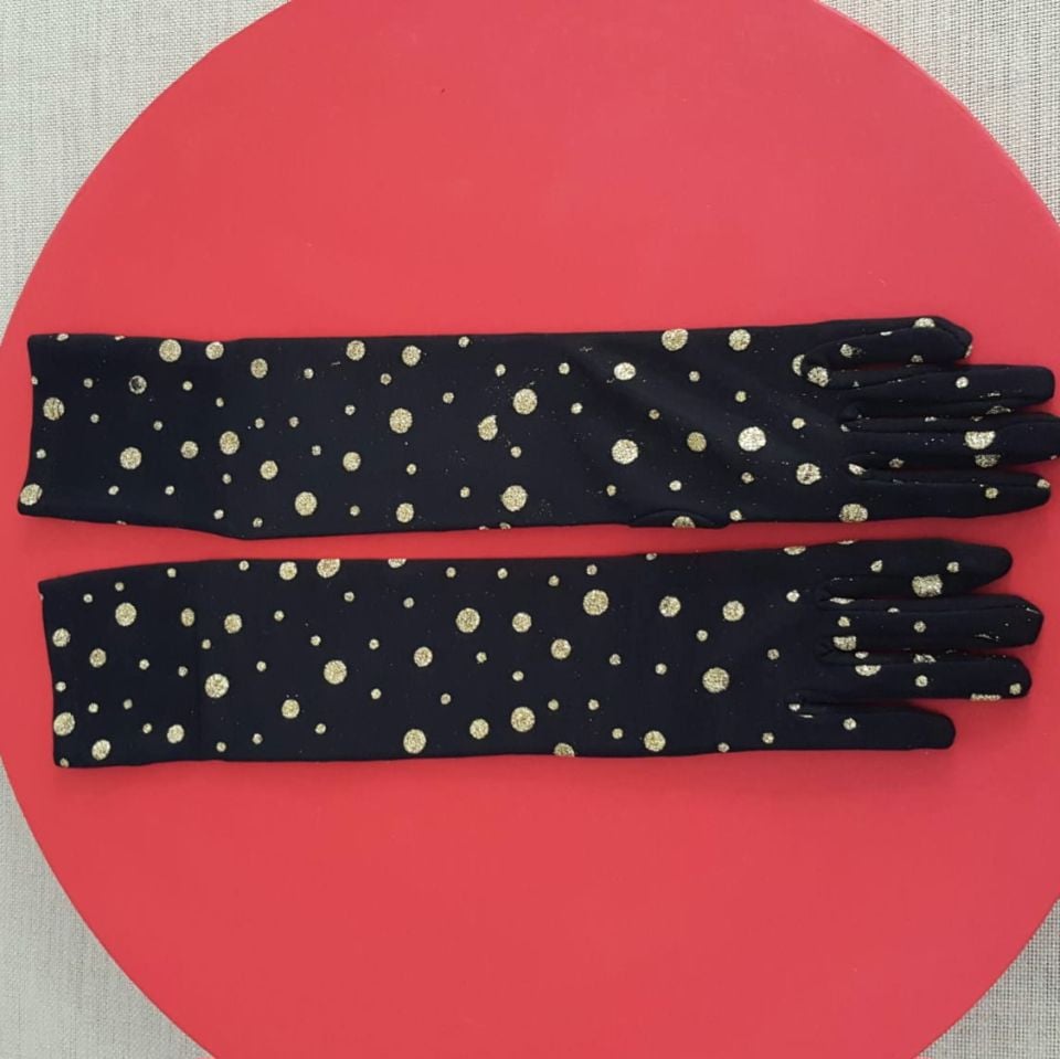 Opera Siyah Renk Dore Puantiyeli Eldiven 45 cm