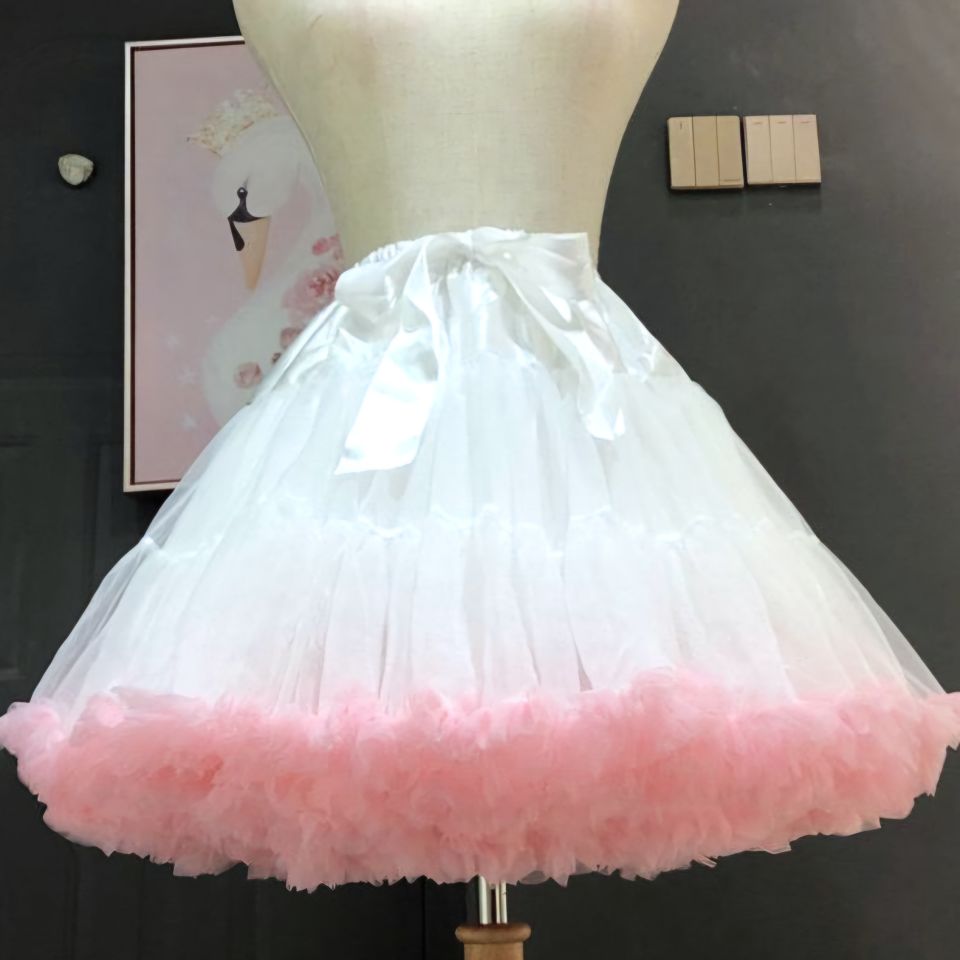 Lady Beyaz Pembe Renk Volanlı Jüpon 45 cm