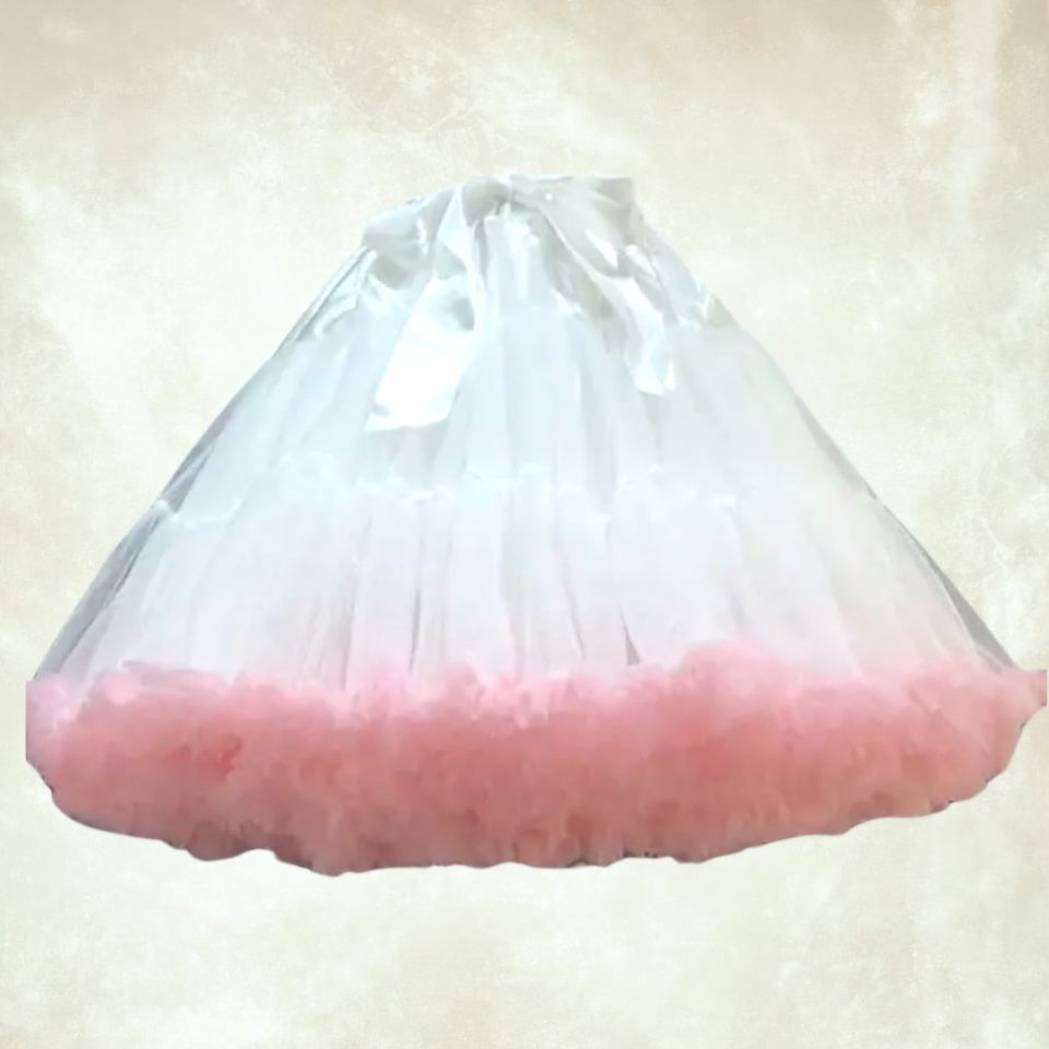 Lady Beyaz Pembe Renk Volanlı Jüpon 45 cm
