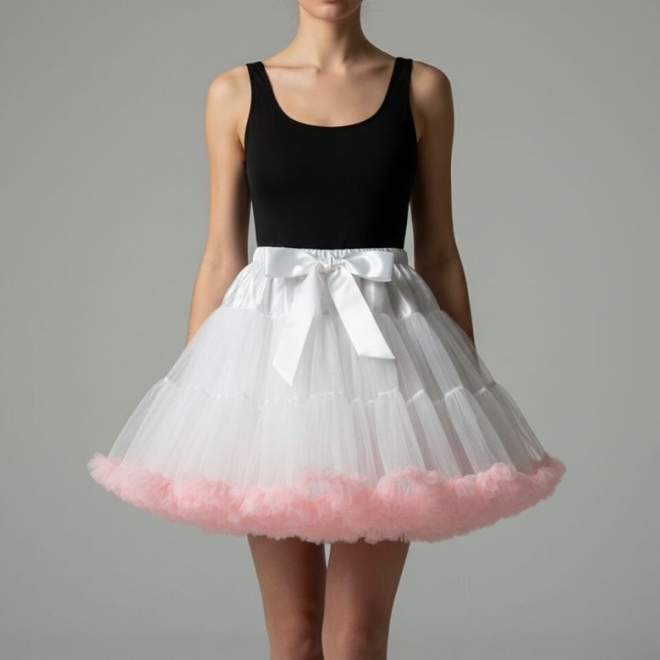 Lady Beyaz Pembe Renk Volanlı Jüpon 45 cm