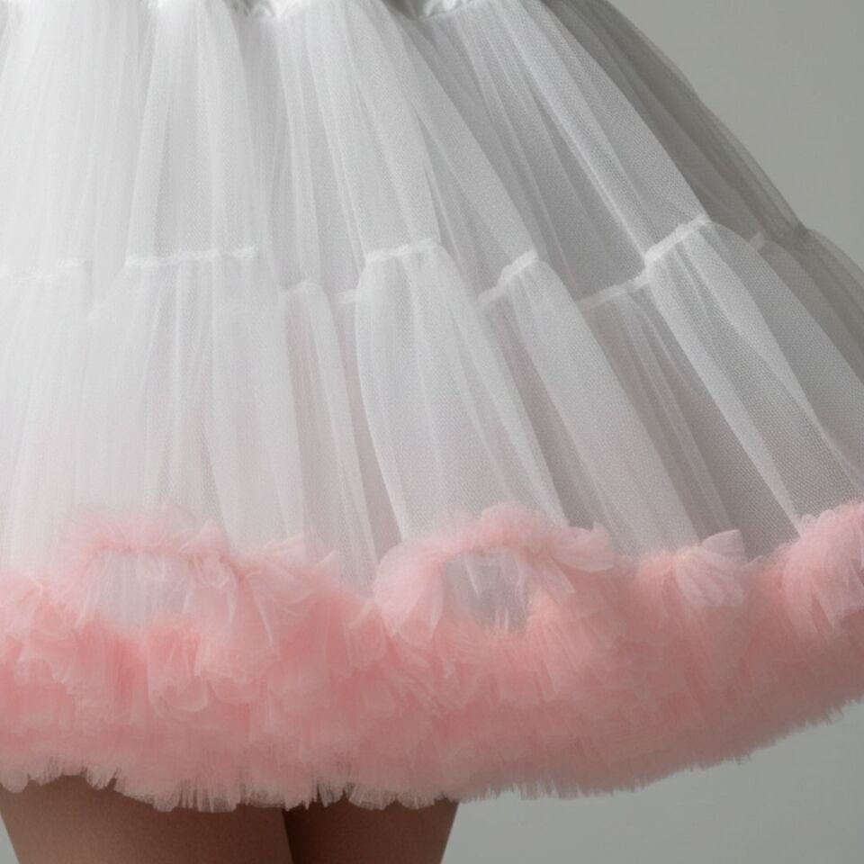 Lady Beyaz Pembe Renk Volanlı Jüpon Etek 45 cm