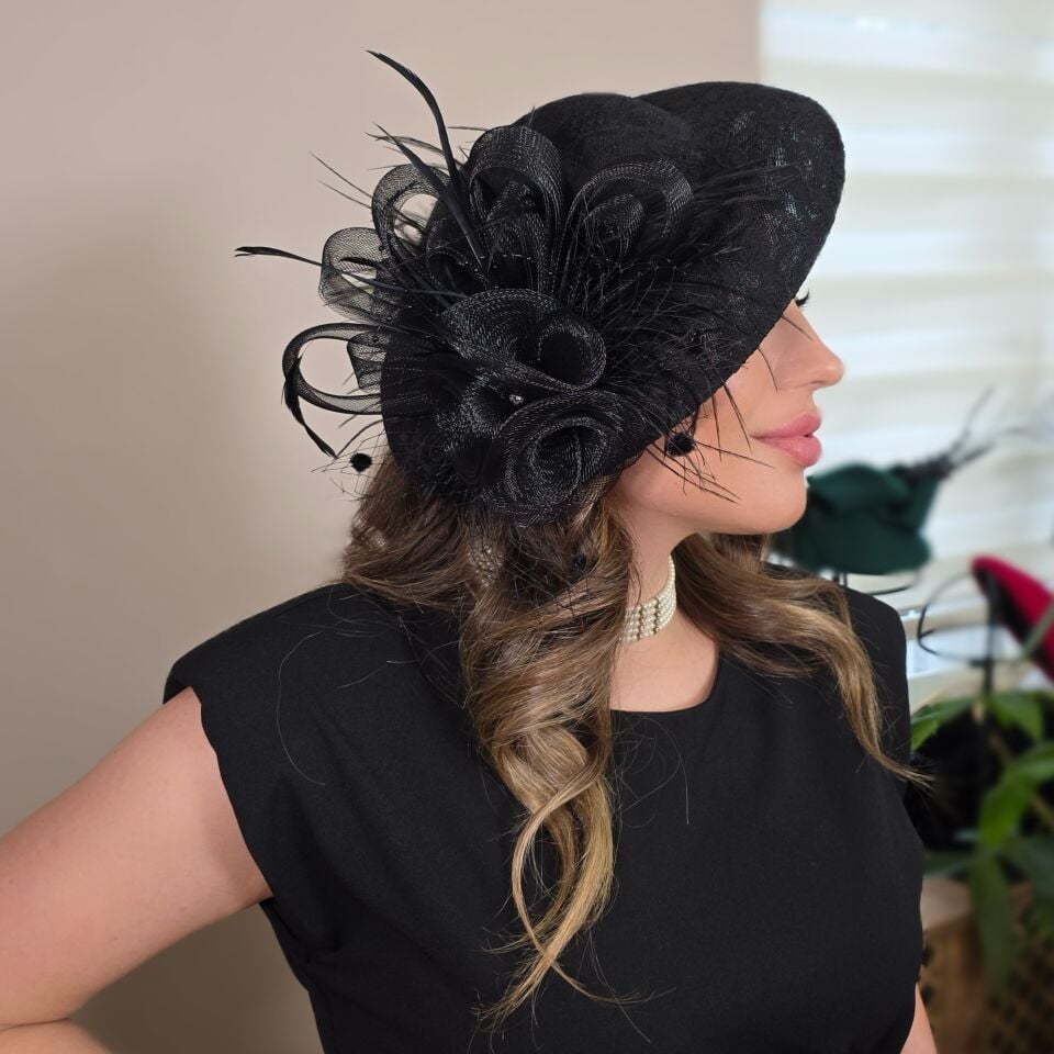 Annabel Siyah Renk Dantel Vualet Şapka 28 cm