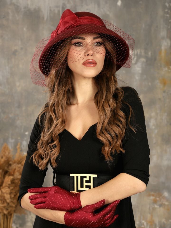 Pansy Hepburn Bordo Renk Derby Şapka