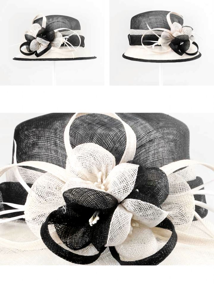 Raina Siyah Beyaz Renk Elegan Şapka 30 cm Özel Kutulu