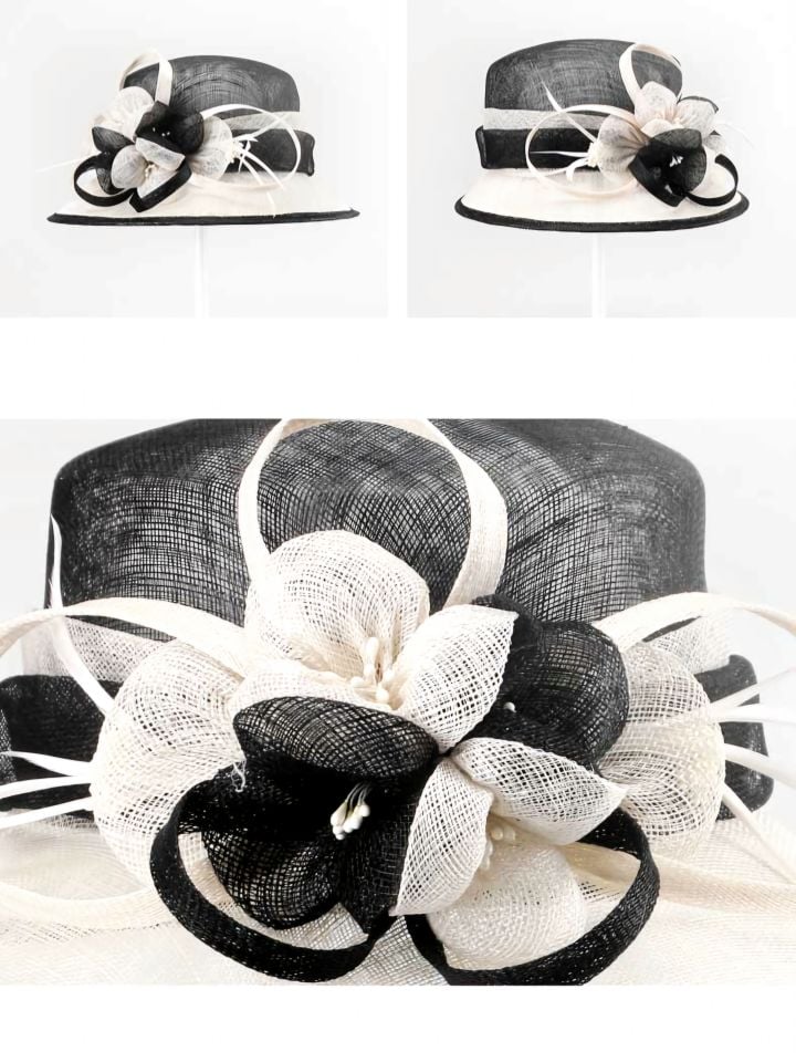 Raina Siyah Beyaz Renk Elegan Şapka 30 cm Özel Şapka Kutulu