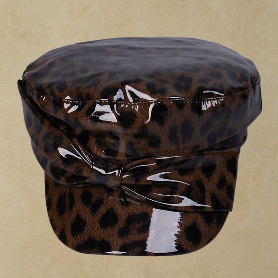 Belle Kahverengi Leopar Desen Rugan Şapka