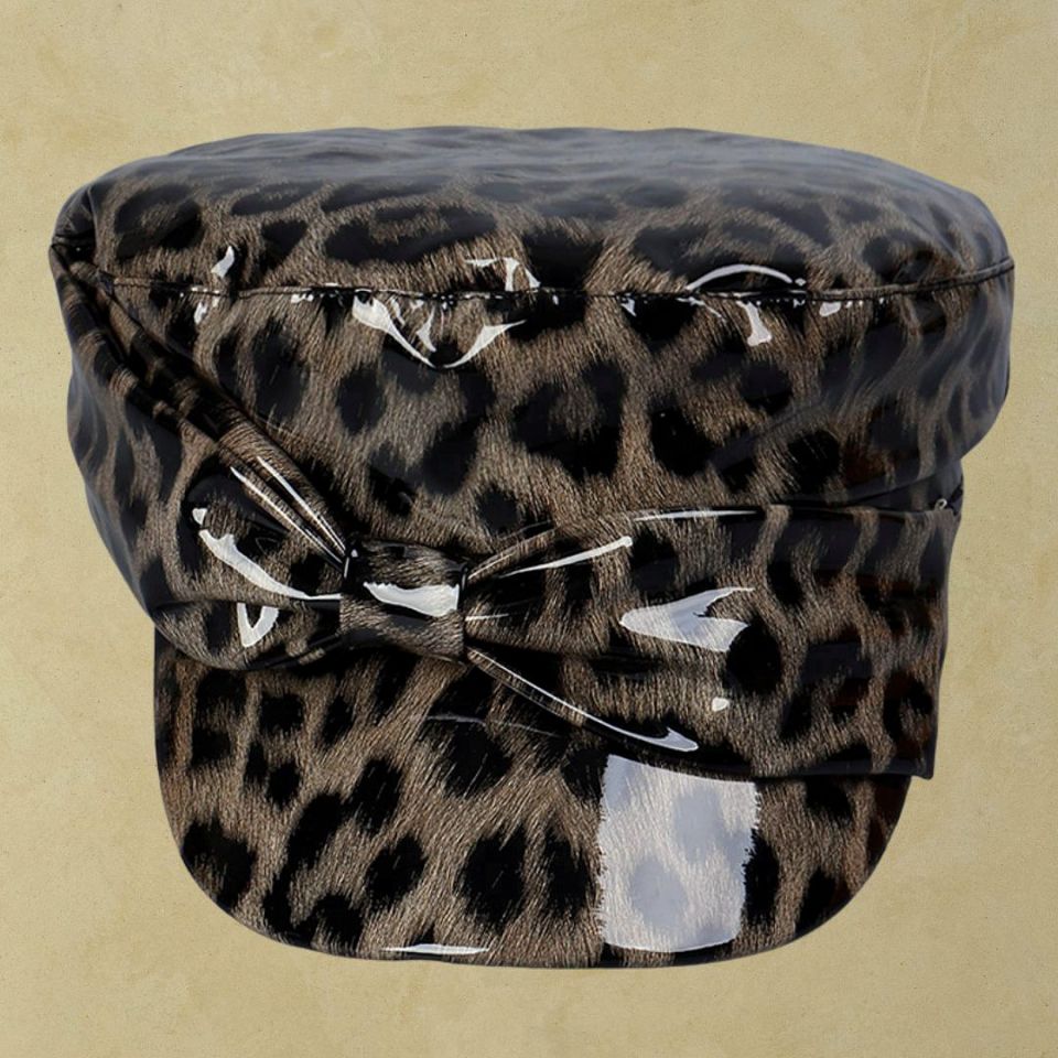 Belle Siyah Vizon Renk  Leopar Desen Rugan  Şapka